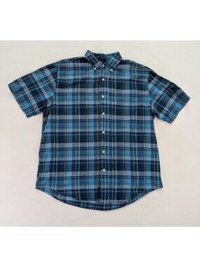 Falls Creek Men's Button-Up Shirt Size L Blue Plaid Short Sleeve